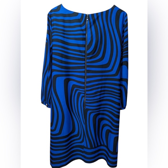 Tahari Arthur S. Levine "Elton" Dress Size 10 Black Cobalt Blue Black Zip Back - Picture 2 of 6